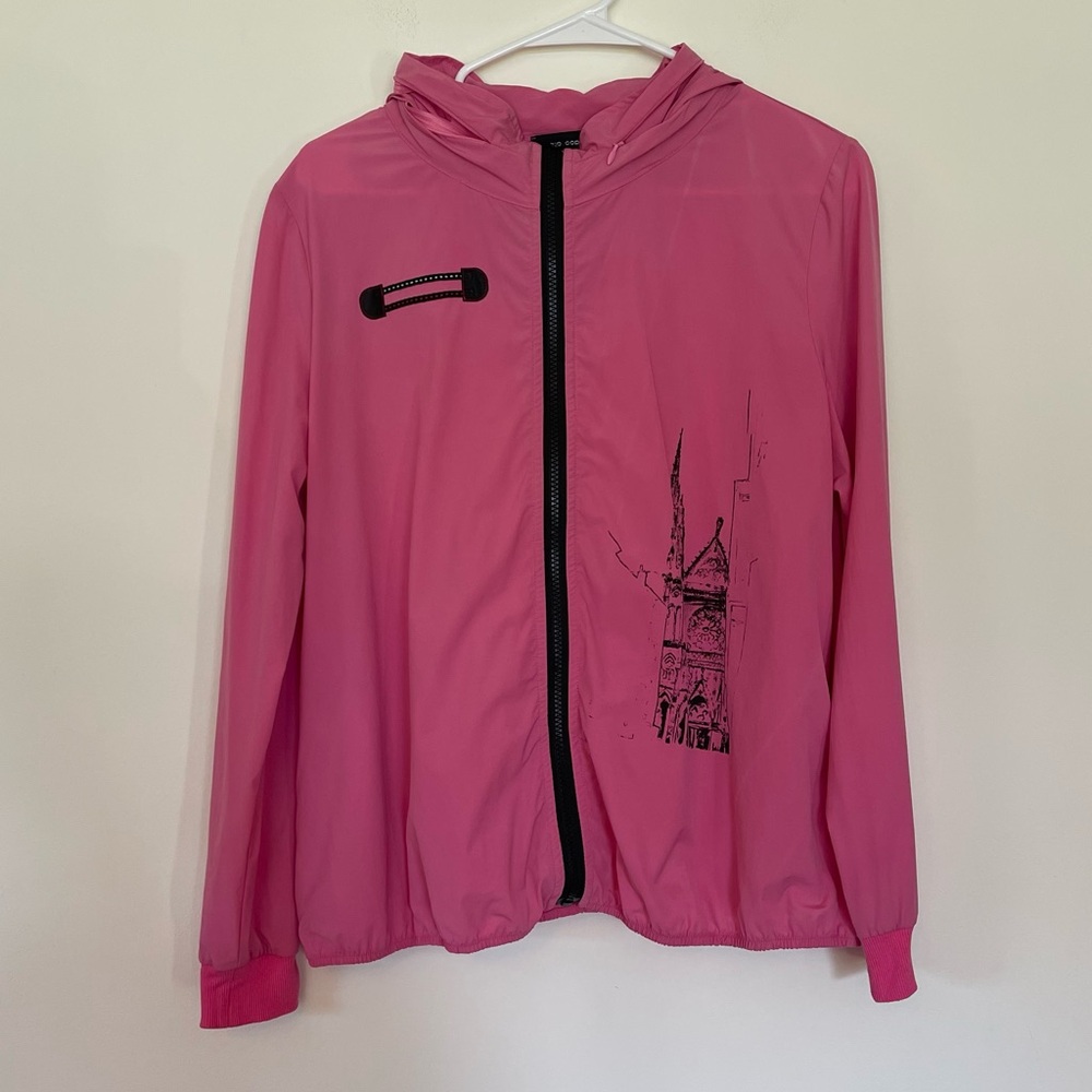 Rare Vintage Cop Copine Pink Hooded Thin Lightweight Jacket Black Graphic
